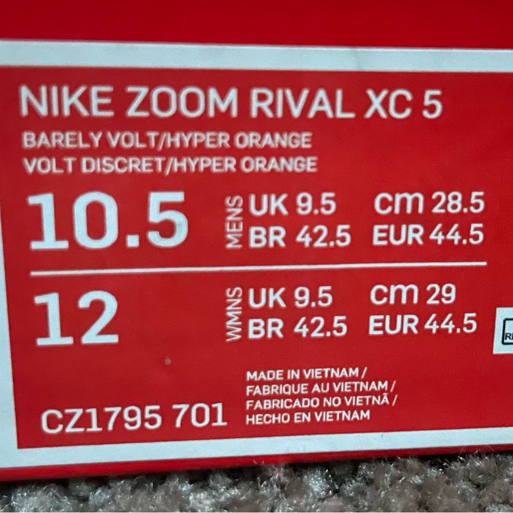 Nike Zoom Rival XC 5 in Hyper Orange and Volt